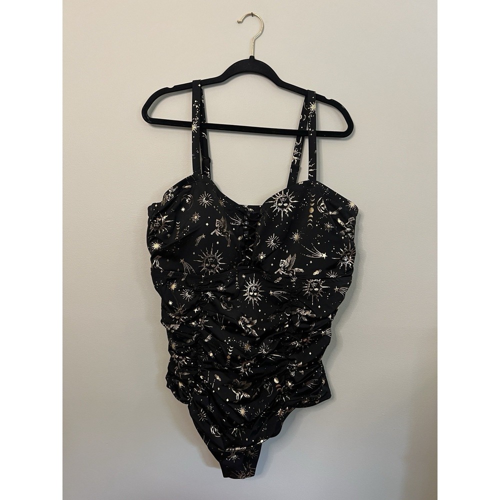Torrid One Piece Swimsuit Black Celestial Space Women Size 3 22/24